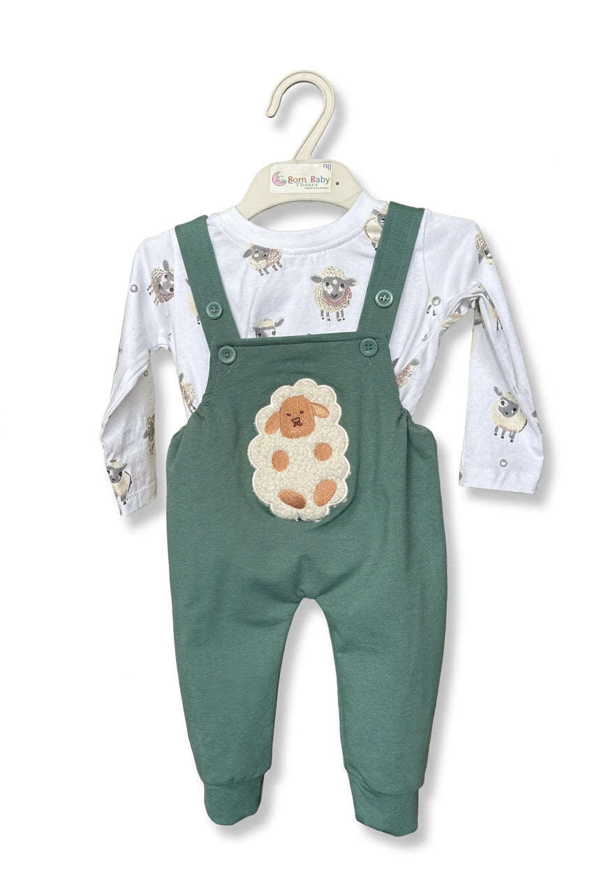 Infant care - Adorable Baby in Cute Green Sheep Outfit