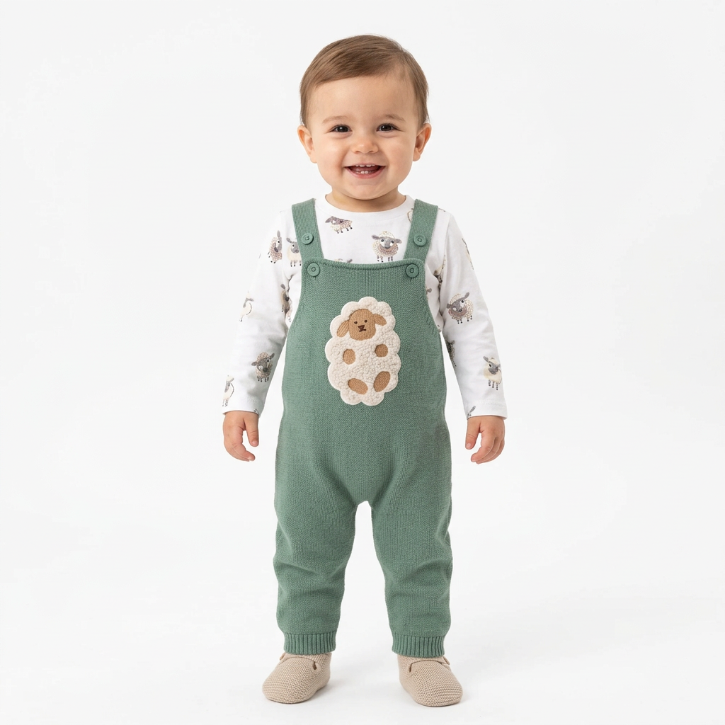 Infant care - Adorable Baby in Cute Green Sheep Outfit