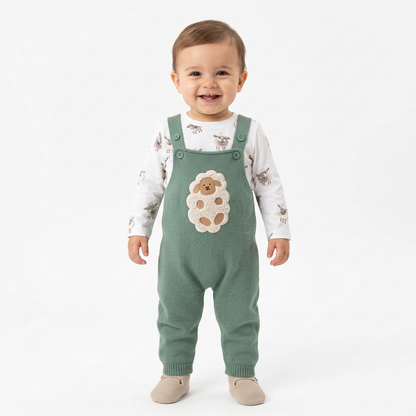 Infant care - Adorable Baby in Cute Green Sheep Outfit