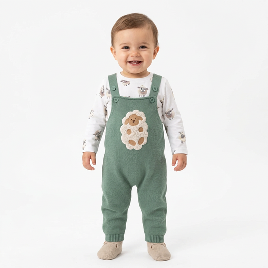 Infant care - Adorable Baby in Cute Green Sheep Outfit