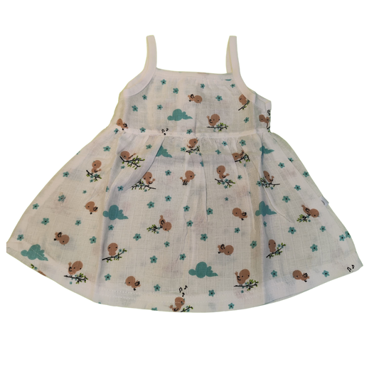 Muslin - Spaghetti Frock white and Blue