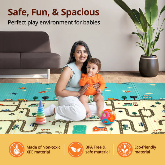 Cityscape Double Sided Water Proof Baby Floor Mat, Multicolor, Reversible Floor mats for Kids, Baby mats for Floor