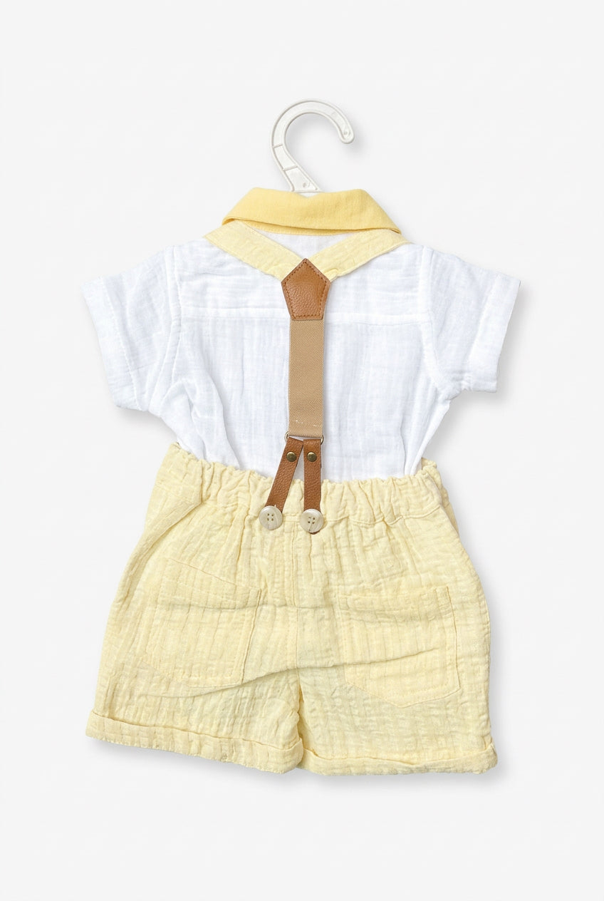 Toffyhouse Baby Boy Cream Shirt and Shorts Set with Bow Tie & Suspenders