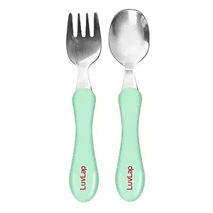 LuvLap Premium Stainless Steel Baby Spoon & Fork Set for Baby Feeding, Stainless Steel Spoonand Fork Set, Food Grade PP Spoon, BPA Free Feeding Spoon for Kids of 12+ Months