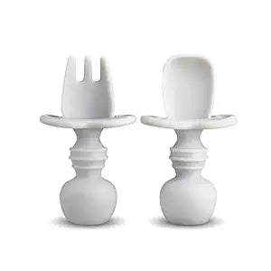LuvLap Baby Weaning Spoon & Fork Set, Chewable Silicone Utensils, Stage 1 Training Utensils,Baby Led self Feeding, 6 M+, Gum Friendly, 100% Food Grade Silicone,BPA Free
