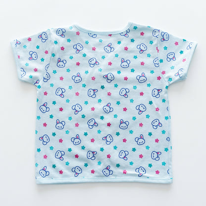 Jabla Baby Blue Cotton Front-Open Printed Baby Shirt – Bunny & Floral Design