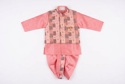 Pink Traditional Ethnic Wear for Boys – Stylish Kurta, Jacket & Dhoti Set