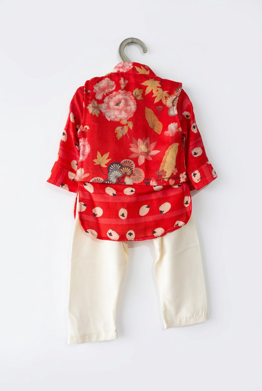 Stylish Red Floral Ethnic Wear Set for Baby Boys