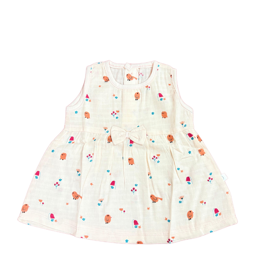 Muslin - Bow Frock Sleeveless Orange Bird