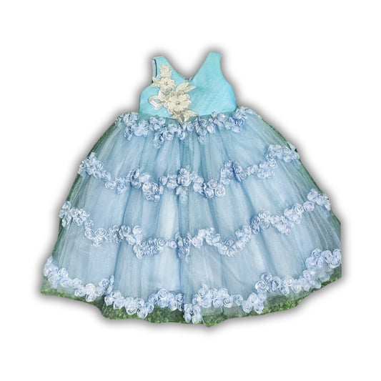 Sky Blue Floral print Long Frock