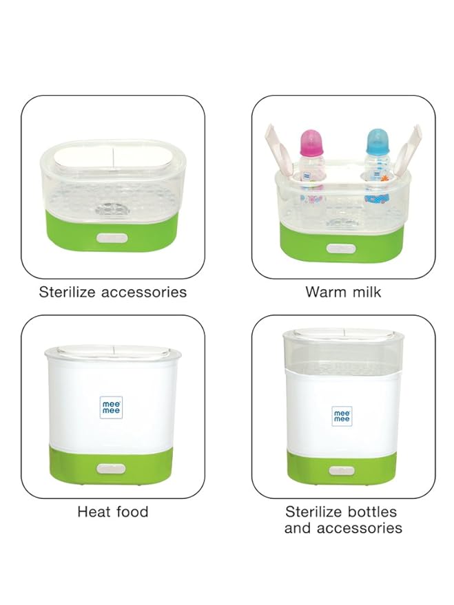 Mee Mee Advanced 3 in 1 Steam Sterilizer, Bottle and Food Warmer (Green) (6 Bottle, Steam Setrilizer & Food Warmer)