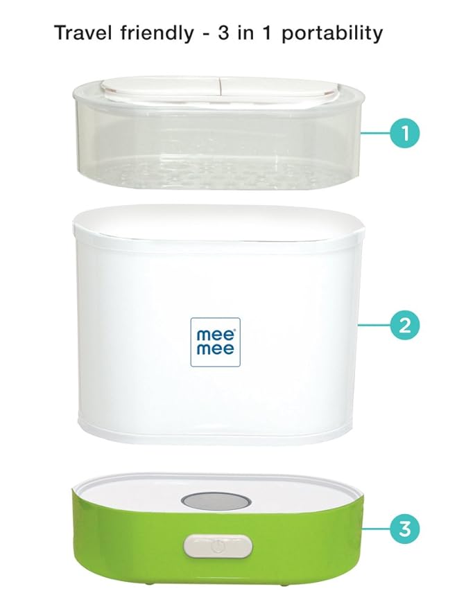 Mee Mee Advanced 3 in 1 Steam Sterilizer, Bottle and Food Warmer (Green) (6 Bottle, Steam Setrilizer & Food Warmer)