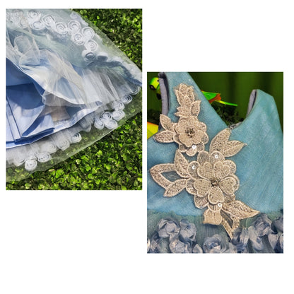 Sky Blue Floral print Long Frock