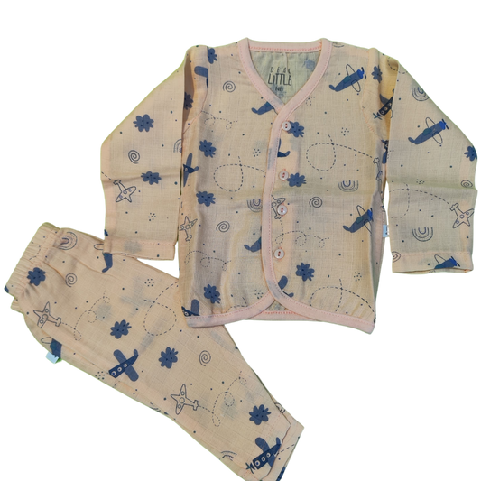 Muslin - Full sleeve vest & pant Orange Aeroplane