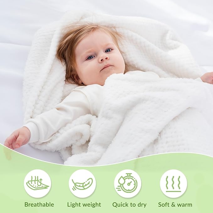 Mee Mee Ultra Soft Plush | Lightweight & Super Comfortable Baby Blankets | Swaddle for Infant & Toddler | Multipurpose | Breathable | Double Layred 2 Years | White | 75X100 CM
