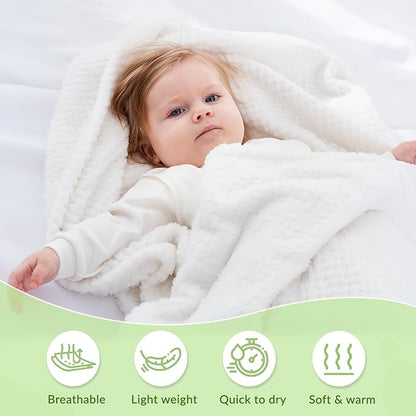 Mee Mee Ultra Soft Plush | Lightweight & Super Comfortable Baby Blankets | Swaddle for Infant & Toddler | Multipurpose | Breathable | Double Layred 2 Years | White | 75X100 CM