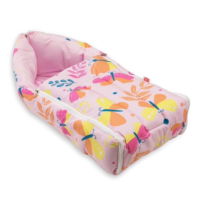 LuvLap 3 in 1 Baby Bed, Sleeping Bag & Carry Nest, Cotton Baby Bedding for New Born & Infant, Portable Bassinet, for Baby Carrying & co Sleeping, Unisex Baby Sleeping Bed, 0M+ (Pink Butterfly
