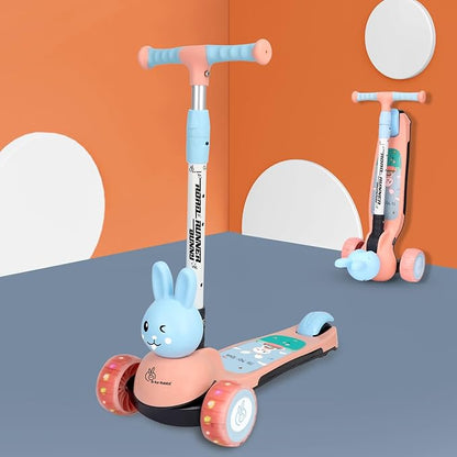 R for Rabbit Road Runner Astro Kids Scooter, Multi Level Adjustable Height, Smart Fold & PU LED Wheels Kick Scooter with Brake for 3+ Years Kids, Weight Capacity Upto 75kgs (block-Blue)
