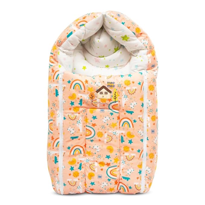 Mee Mee 3 in 1 Baby Bed, Sleeping Bag & Carry Nest, Rabbit Embroidery, Shearing Finish & Cotton Soft from Inside, Machine Washable & Portable Bassinet, 0M+, Pink