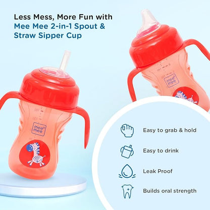 Mee Mee Baby Trainer Sippy Cup | Soft Spout, Leakproof Sipper for Toddlers | Dual Handle for Easy Grip | Non -Toxic, Lightweight & BPA Free, Red (240 Ml)