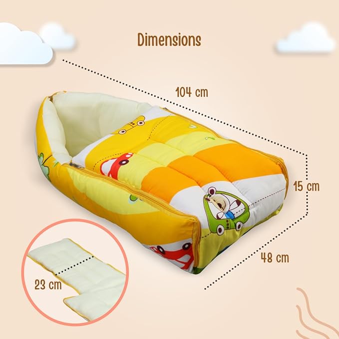 LuvLap 3 in 1 Baby Bed,Sleeping Bag&Carry Nest,Cotton Baby Bedding for New Born&Infant,Portable Bassinet,Unisex Baby Sleeping Bed,0M+ (Cars Print,Multicolour)