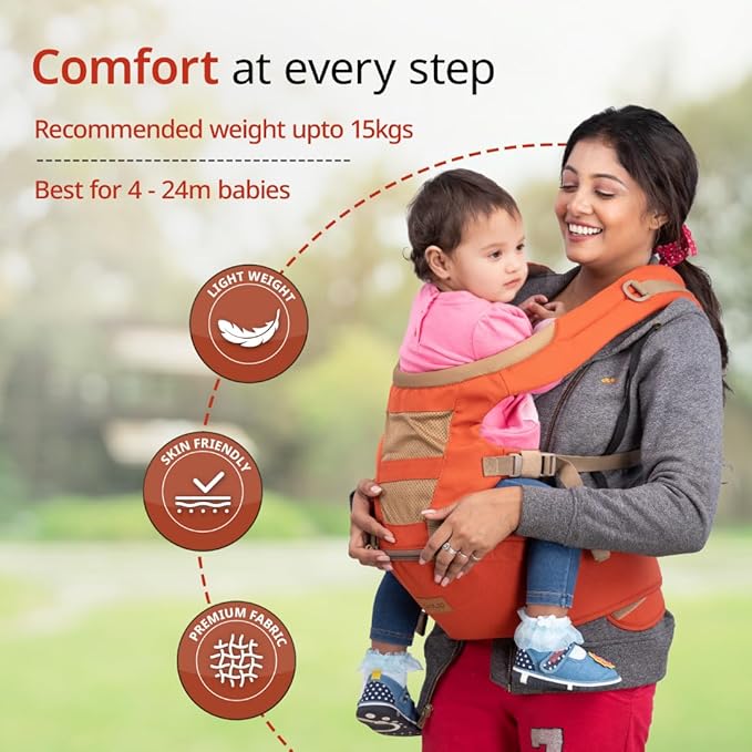 LuvLap Royal Hip Seat Baby Carrier with 4 Carry Positions, Baby Carrier with Hip seat for 6 to 24 Months Baby, Adjustable New-Born to Toddler Carrier, Max Weight Up to 15 Kgs
