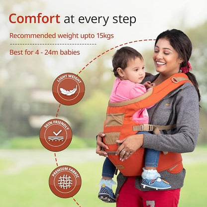 LuvLap Royal Hip Seat Baby Carrier with 4 Carry Positions, Baby Carrier with Hip seat for 6 to 24 Months Baby, Adjustable New-Born to Toddler Carrier, Max Weight Up to 15 Kgs