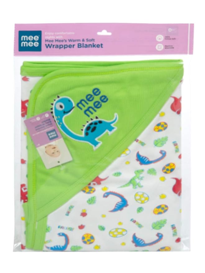 Mee Mee Warm and Soft Wrapper Blanket with Hood, Giraffe, Green (284.0mm L X 5.0mm