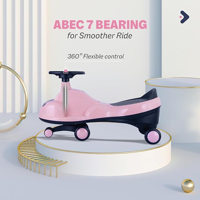 R for Rabbit Iya Iya Zippy Kids Magic Swing Car Twister Push Ride On with Scratch Free PVC Wheels, ABEC7 Bearing, Baby Panda Toy Car Birthday Gift for 3+ Years Boys & Girls, Up to 75 Kg (Pink)