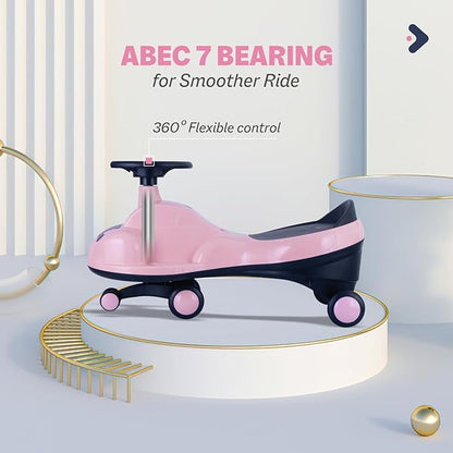 R for Rabbit Iya Iya Zippy Kids Magic Swing Car Twister Push Ride On with Scratch Free PVC Wheels, ABEC7 Bearing, Baby Panda Toy Car Birthday Gift for 3+ Years Boys & Girls, Up to 75 Kg (Pink)