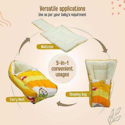 LuvLap 3 in 1 Baby Bed,Sleeping Bag&Carry Nest,Cotton Baby Bedding for New Born&Infant,Portable Bassinet,Unisex Baby Sleeping Bed,0M+ (Cars Print,Multicolour)