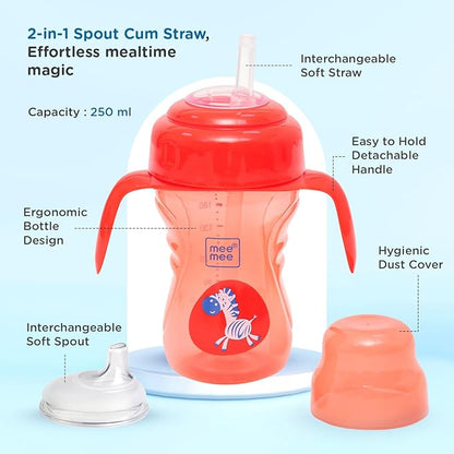 Mee Mee Baby Trainer Sippy Cup | Soft Spout, Leakproof Sipper for Toddlers | Dual Handle for Easy Grip | Non -Toxic, Lightweight & BPA Free, Red (240 Ml)