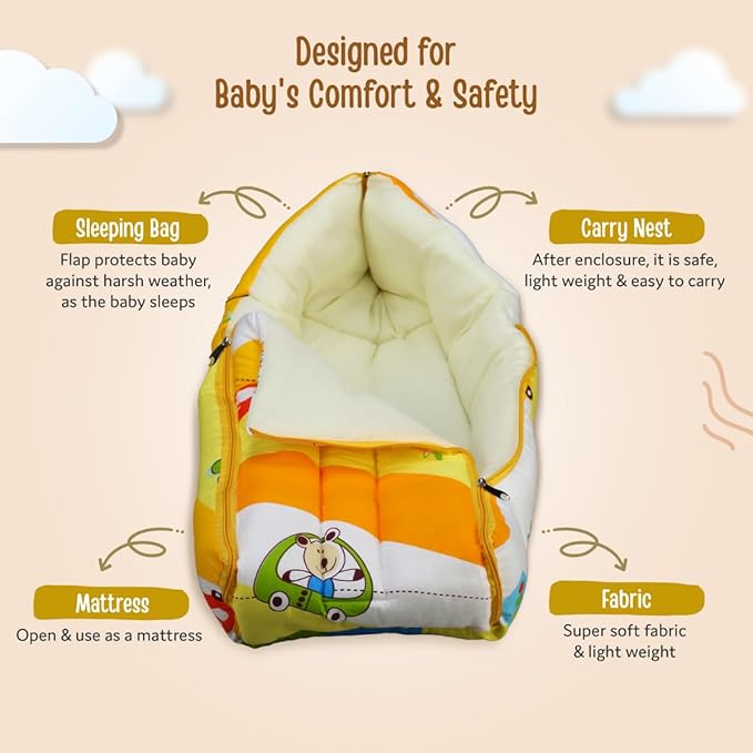 LuvLap 3 in 1 Baby Bed,Sleeping Bag&Carry Nest,Cotton Baby Bedding for New Born&Infant,Portable Bassinet,Unisex Baby Sleeping Bed,0M+ (Cars Print,Multicolour)