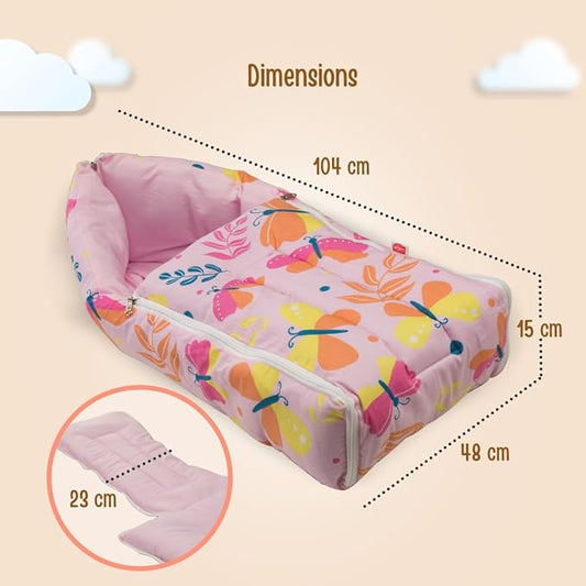 LuvLap 3 in 1 Baby Bed, Sleeping Bag & Carry Nest, Cotton Baby Bedding for New Born & Infant, Portable Bassinet, for Baby Carrying & co Sleeping, Unisex Baby Sleeping Bed, 0M+ (Pink Butterfly