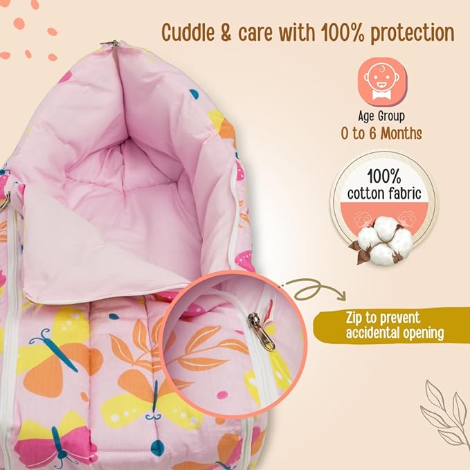 LuvLap 3 in 1 Baby Bed, Sleeping Bag & Carry Nest, Cotton Baby Bedding for New Born & Infant, Portable Bassinet, for Baby Carrying & co Sleeping, Unisex Baby Sleeping Bed, 0M+ (Pink Butterfly
