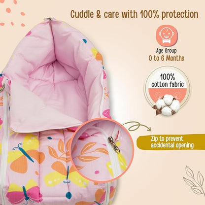 LuvLap 3 in 1 Baby Bed, Sleeping Bag & Carry Nest, Cotton Baby Bedding for New Born & Infant, Portable Bassinet, for Baby Carrying & co Sleeping, Unisex Baby Sleeping Bed, 0M+ (Pink Butterfly