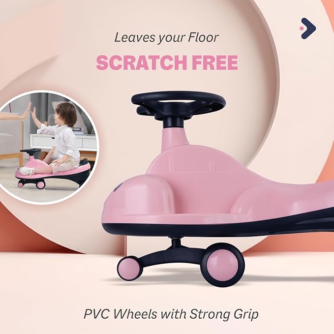 R for Rabbit Iya Iya Zippy Kids Magic Swing Car Twister Push Ride On with Scratch Free PVC Wheels, ABEC7 Bearing, Baby Panda Toy Car Birthday Gift for 3+ Years Boys & Girls, Up to 75 Kg (Pink)