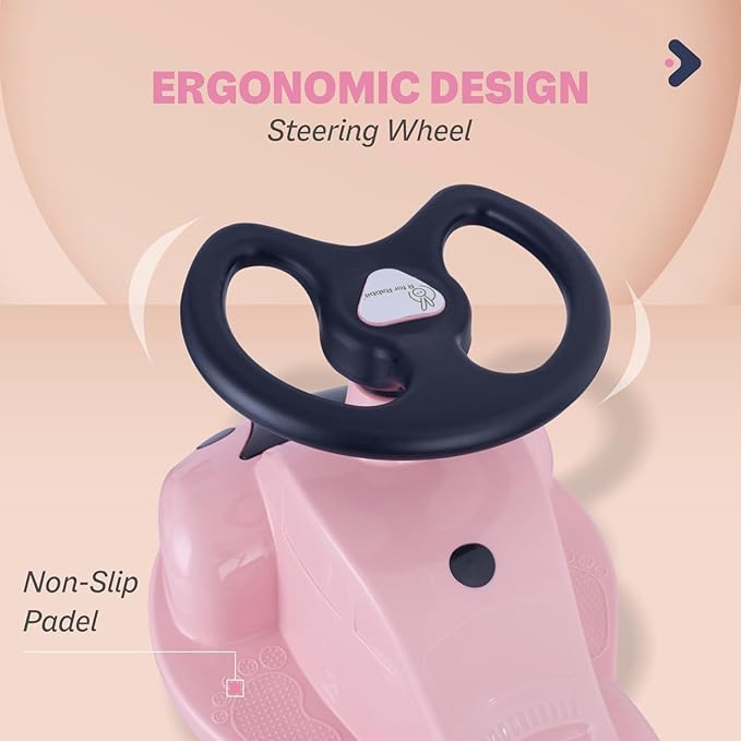 R for Rabbit Iya Iya Zippy Kids Magic Swing Car Twister Push Ride On with Scratch Free PVC Wheels, ABEC7 Bearing, Baby Panda Toy Car Birthday Gift for 3+ Years Boys & Girls, Up to 75 Kg (Pink)