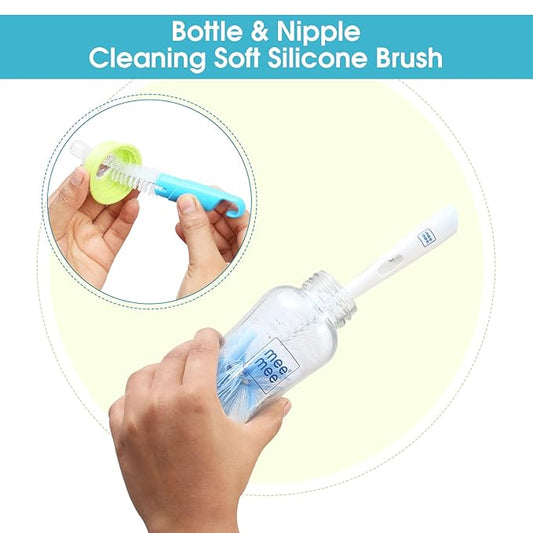 Mee Mee 360° Movable Silicone Bristle Baby Feeding Bottle & Nipple Cleaning Brush | Ergonomic Handle | Easy to Clean Bottle Corners for Narrow & Wide Neck | BPA Free, Easy Hanging Storage (Dark Blue)