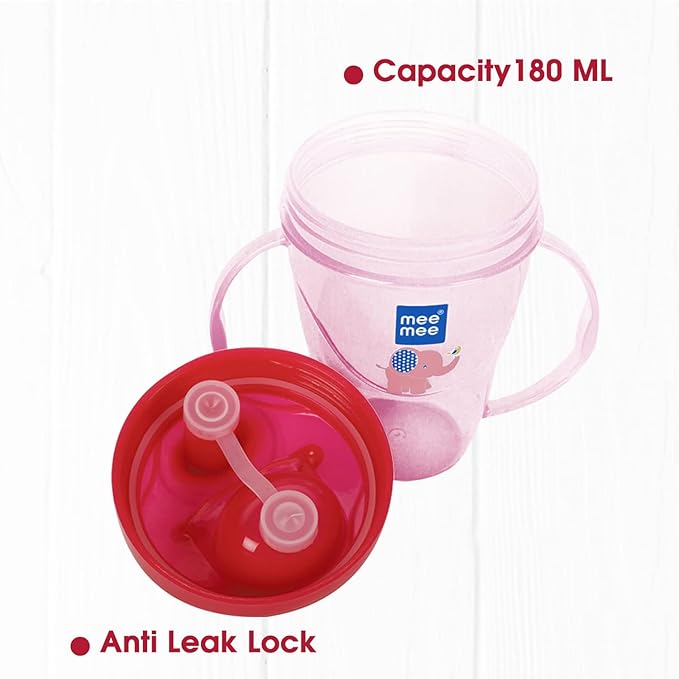 Mee Mee Baby Trainer Sippy Cup | Soft Spout, Leakproof Sipper for Toddlers | Dual Handle for Easy Grip | Non -Toxic, Lightweight & BPA Free, Pink (180 Ml)