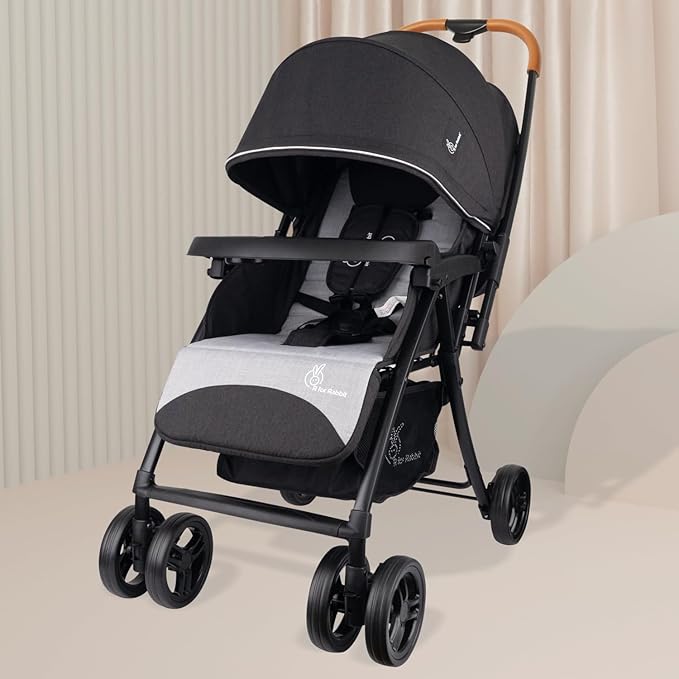 R for Rabbit Poppins Joy Stylish Baby Stroller | Pram for Kids with Reversible Handle | New Born Babies Stroller for 0 to 3 Years Boy and Girl (Black Grey)