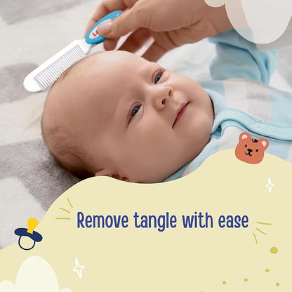 LuvLap Baby Comb with Rounded Tip & Baby Hair Brush with Natural Bristles for Baby Hair Grooming& Better Protection of Baby's Scalp (White & Blue)