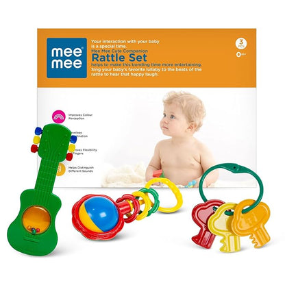 Mee Mee BPA Free Baby Rattles Set, Rattle Gift Set, Made of Food Grade Plastic, Grab Rattles and Soothing Teethers for Babies & Infants, Early Age Toys for Kids (Pack of 3, Multicolor