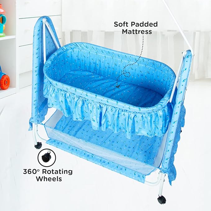 Mee Mee Baby Cradle with Swing | Comfortable Jhula Palna for New Born Babies | Multi Use Baby Cradle, Baggi, Bassinet for Baby Comfort | Sleep Cradle for 0-12 Months Baby Boys and Girls (Blue)