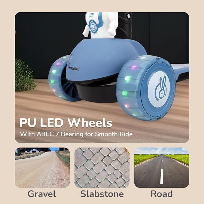 R for Rabbit Road Runner Astro Kids Scooter, Multi Level Adjustable Height, Smart Fold & PU LED Wheels Kick Scooter with Brake for 3+ Years Kids, Weight Capacity Upto 75kgs (block-Blue)