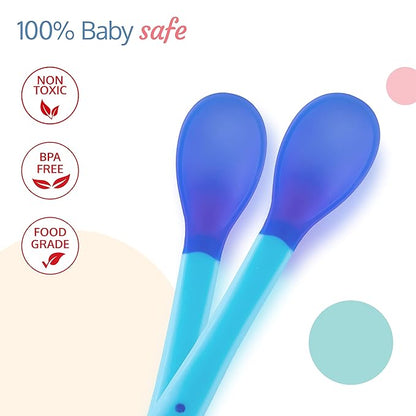 LuvLap Tiny Love Heat Sensitive Baby Feeding Spoons Set|Food Grade PP Kids & Baby Spoon with Soft Silicone