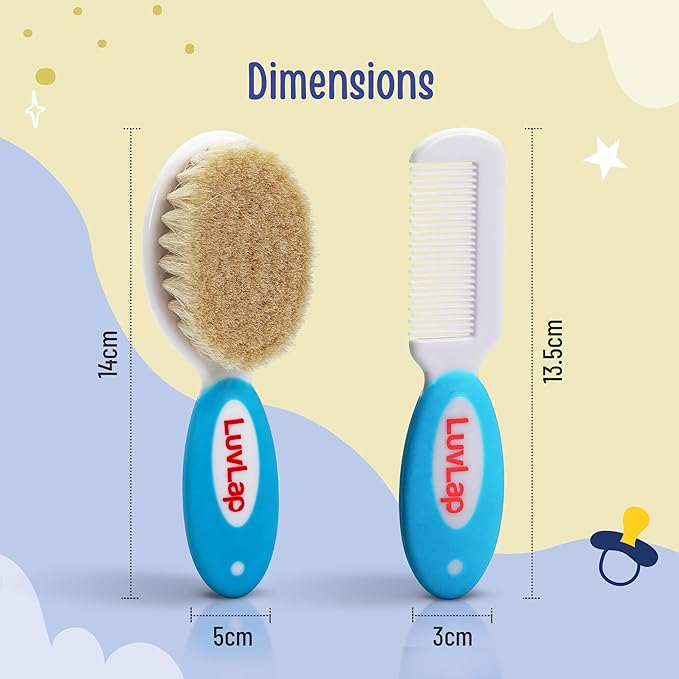 LuvLap Baby Comb with Rounded Tip & Baby Hair Brush with Natural Bristles for Baby Hair Grooming& Better Protection of Baby's Scalp (White & Blue)
