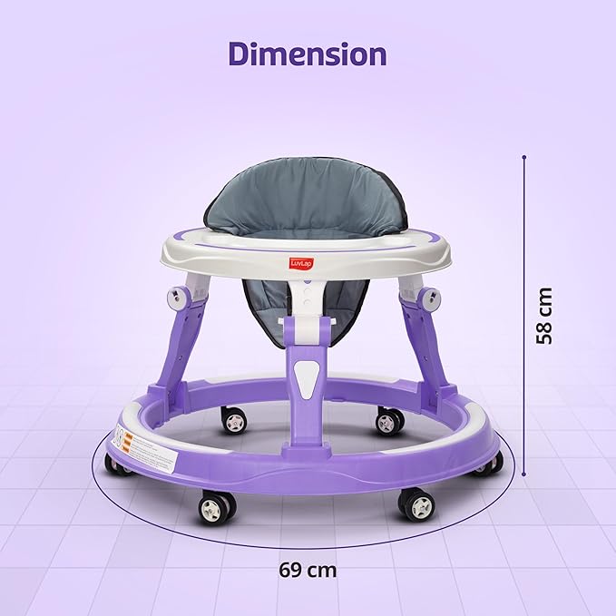 LuvLap Elegant 360° Baby Walkers for 6-18 Months | 3 Level Height Adjustment Walker/Advanced Baby Activity Walker for Kids, Walker for Boys & Girls, Purple