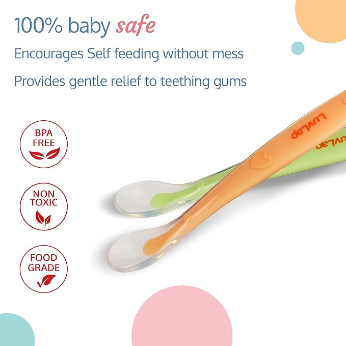LuvLap Baby Feeding Spoon Set Of 2 With Ultra Supple 100% Silicone