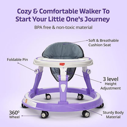 LuvLap Elegant 360° Baby Walkers for 6-18 Months | 3 Level Height Adjustment Walker/Advanced Baby Activity Walker for Kids, Walker for Boys & Girls, Purple
